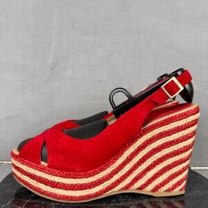 Palomitas by Paloma Barcelo Red Wedge Espadrille Shoes Women’s Size 39/ 8.5-9 US